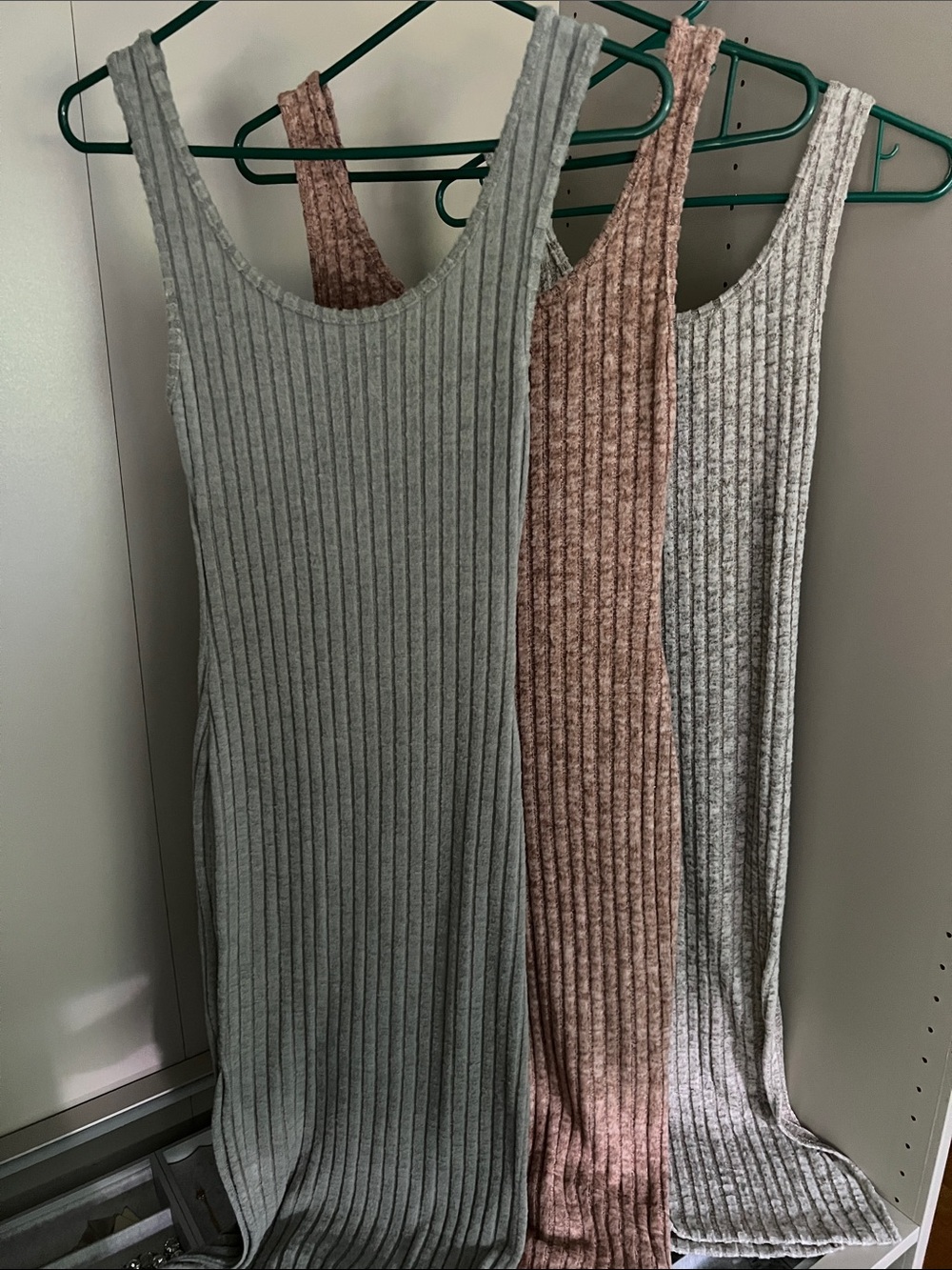 SHEIN • Women’s XS • Ribbed Maxi Tank Dresses Lot • Green, Reddish?, Cream